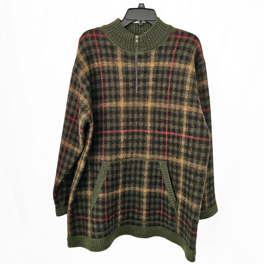 Jones New York Plaid Half-Zip Pullover Wool Sweater for Women Oversized Medium